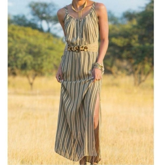 Soft Surroundings NWOT South Shore Striped Tan Maxi Dress Size XS - Picture 2 of 13
